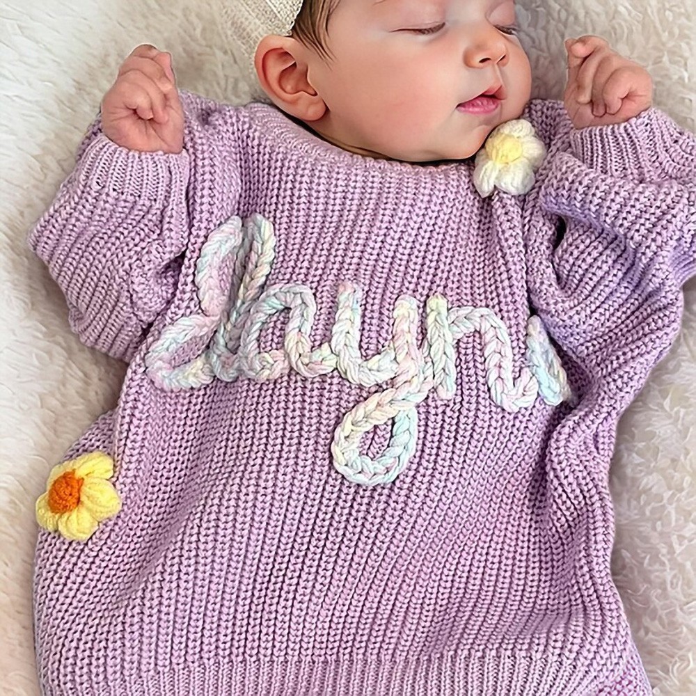 Personalized Hand-Embroidered Baby Sweater with Baby Name for Mom Newborn Baby Shower Gift 