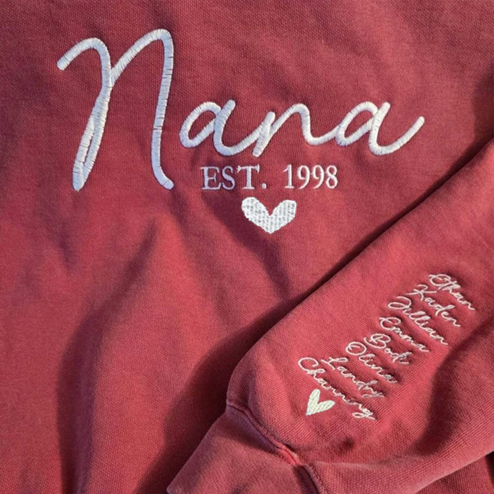 Personalized Embroidered Nana Sweatshirt with Grandkids Names on Sleeve Unique Gifts for Nana Mother's Day Gift