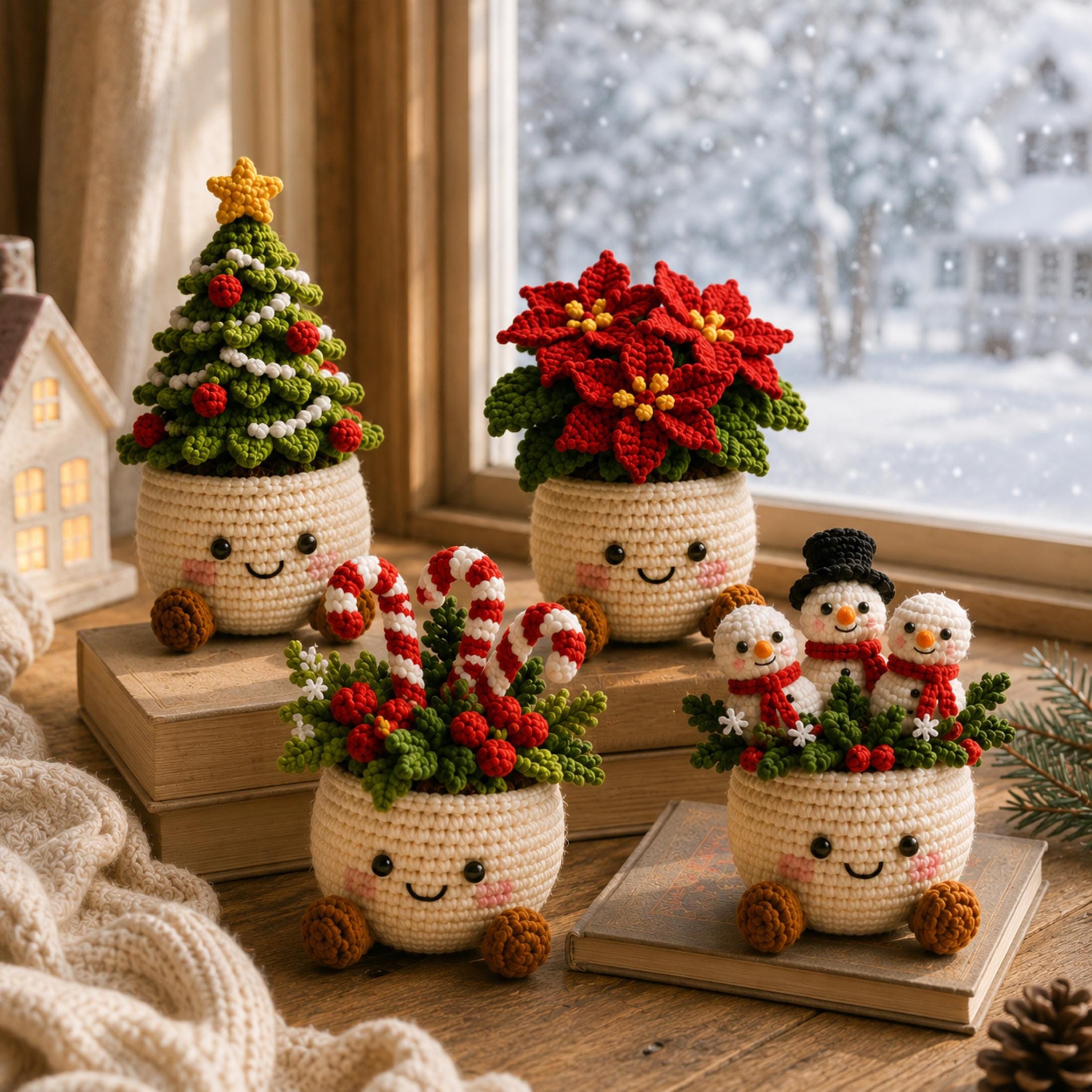 Crochet Christmas Plant Pot Holiday Decor