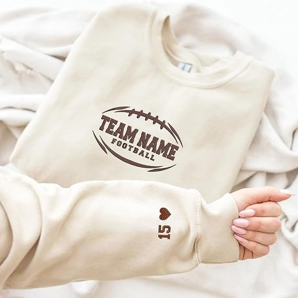 Custom Football Team Embroidered Sweatshirt Hoodie with Number On Sleeve Perfect Gift for Husband Son