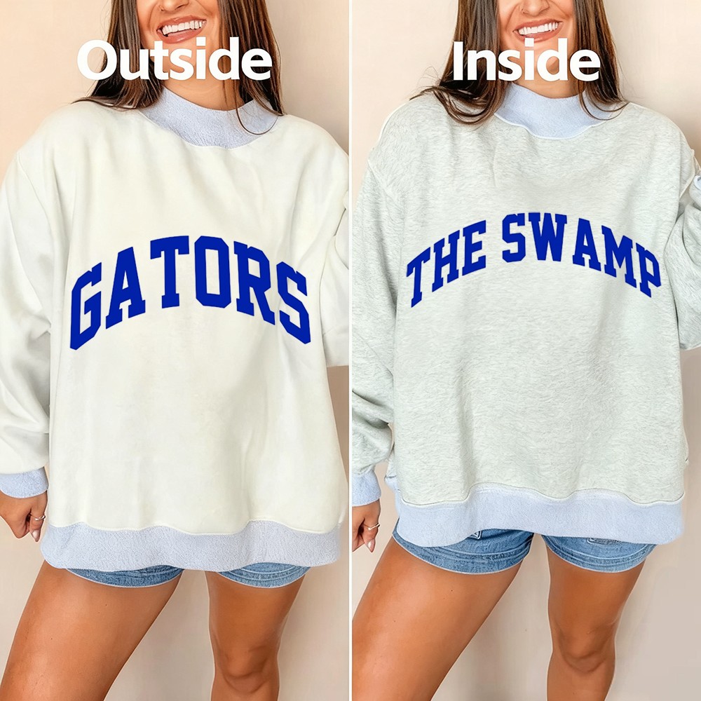 Custom Gators/The Swamp Reversible Mockneck Sweatshirt with Double Sided Collar Unique Gift for Game Day