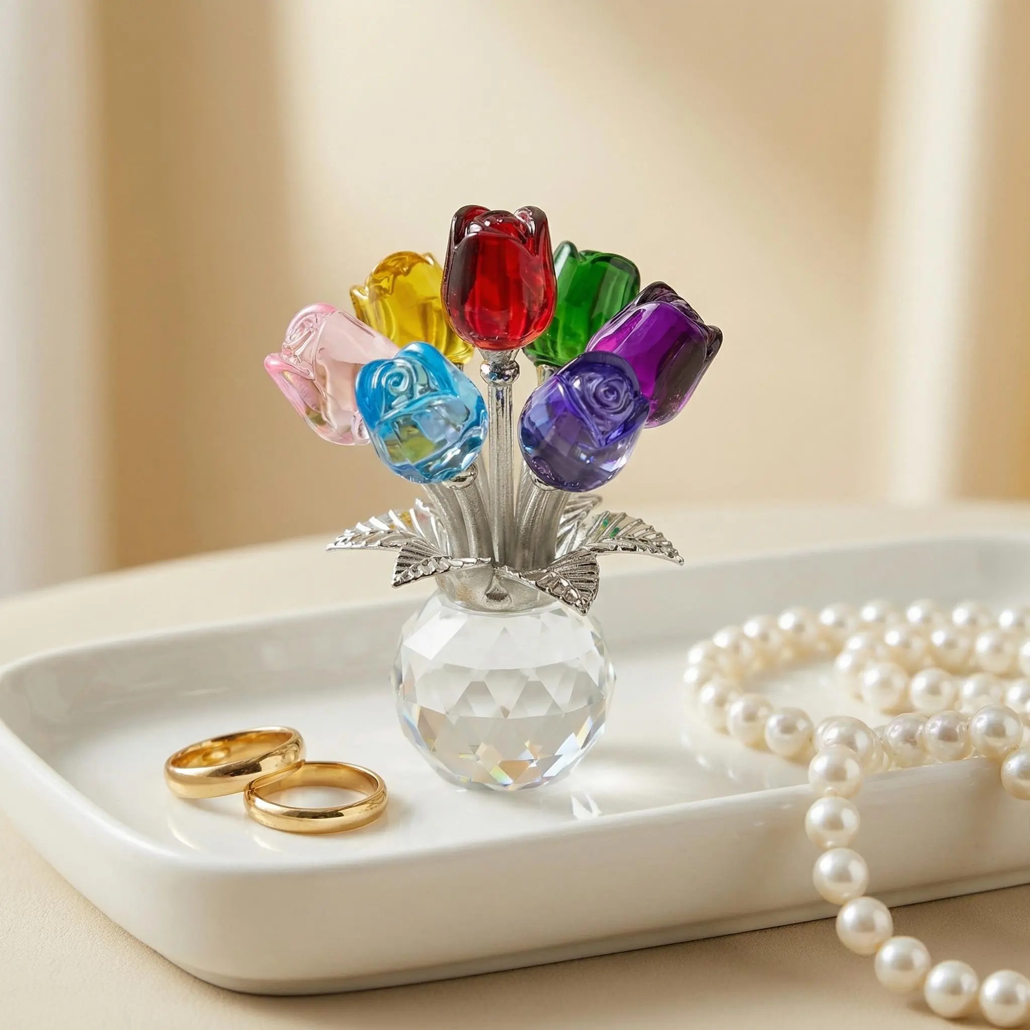Crystal Glass Rose Bouquet Gift for Mom Grandma Mother's Day Gift Ideas