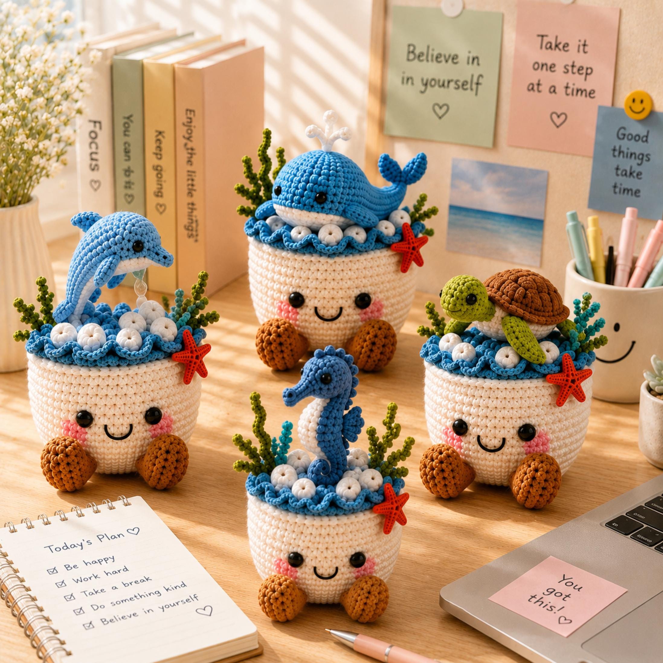 Crochet Ocean Plant Pot Holiday Decor