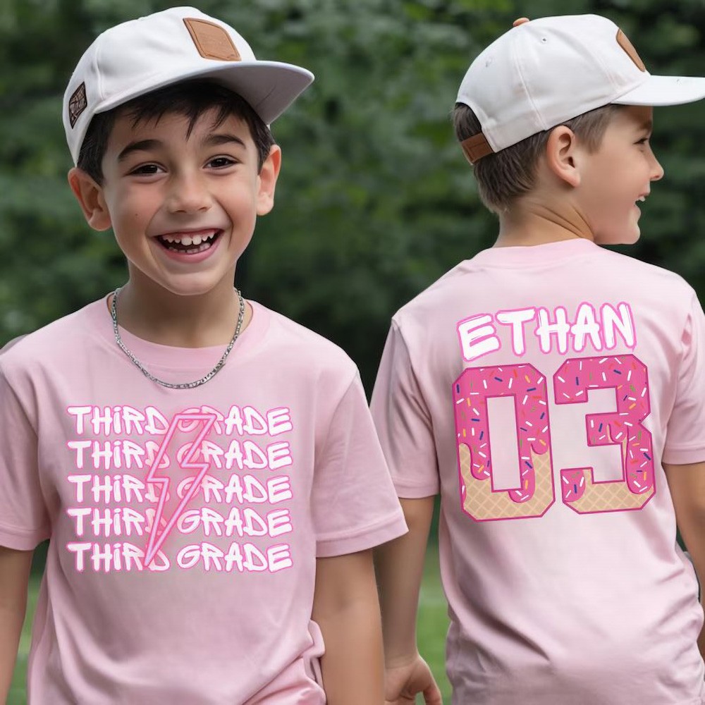 Custom Drip Baseball Back to School T-Shirts with Kids Names Perfect First Day of School Gift Ideas