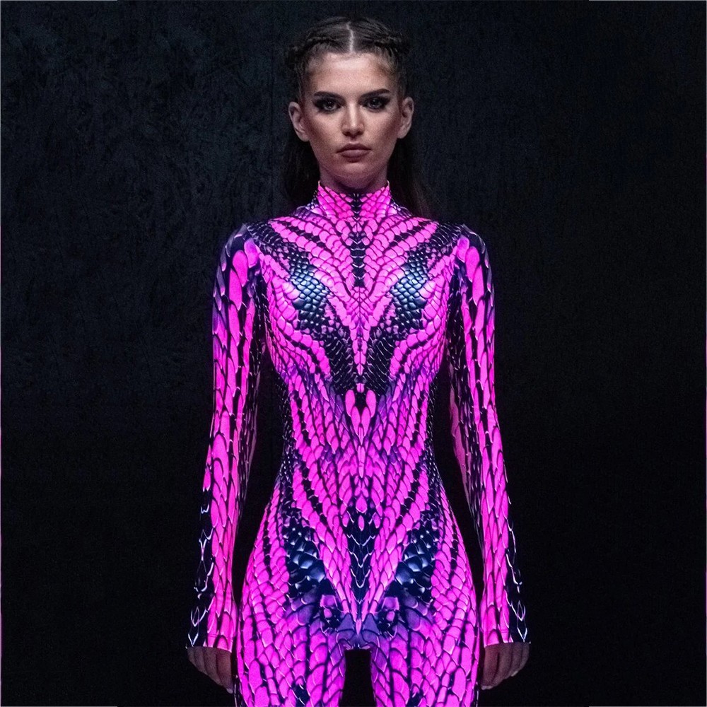 Glow in the Dark Pink Snake Costume Dragon Reptile Bodysuit Unique Gifts for Women Halloween Gift