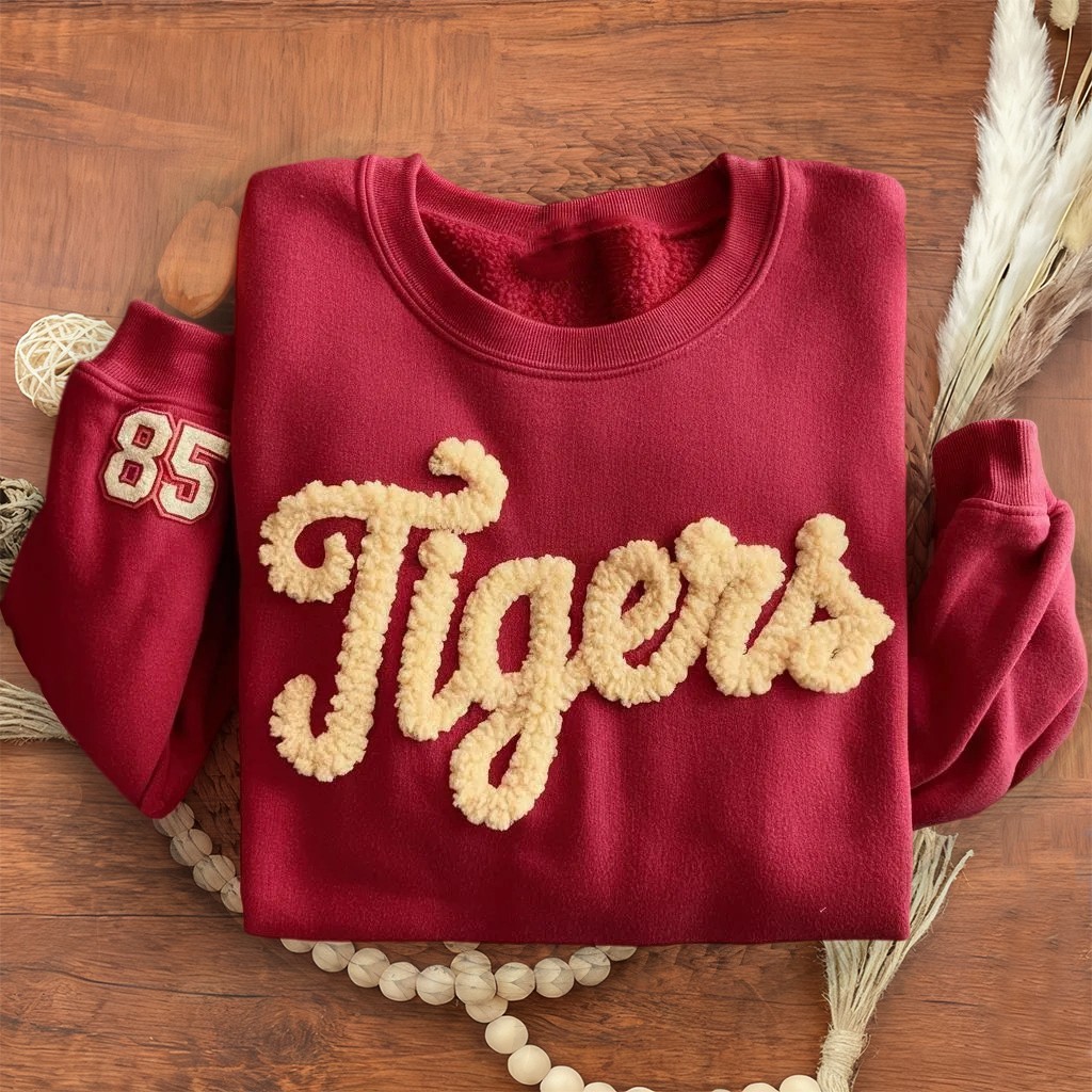 Personalized Chenille Embroidered Team Sport Sweatshirt with Game Day Fuzzy Letter Unique Gift for Game Day