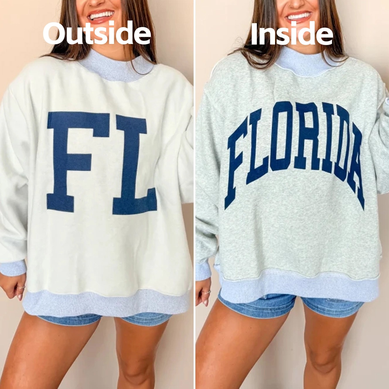 Custom Florida/FL Reversible Mockneck Sweatshirt with Double Sided Collar Unique Gift for Game Day