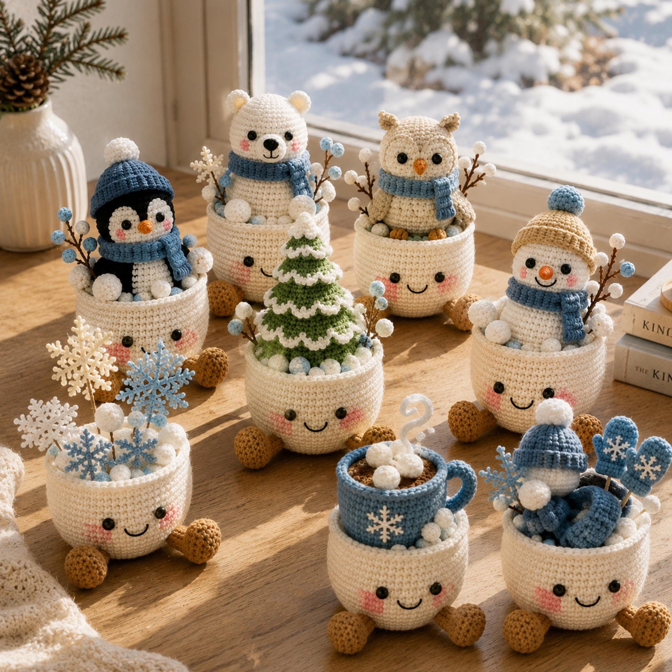 Crochet Winter Christmas Plant Pot Holiday Decor