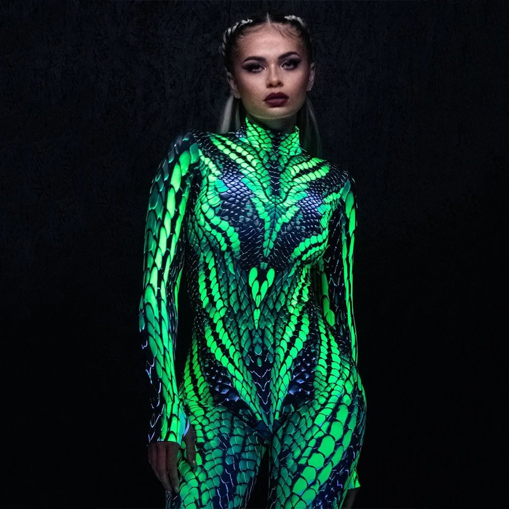 Glow in the Dark Green Snake Costume Dragon Reptile Bodysuit Perfect Halloween Gift Ideas 