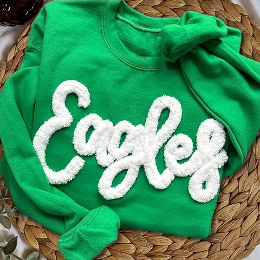 Personalized Chenille Embroidered Team Sport Sweatshirt with Game Day Fuzzy Letter Unique Gift for Game Day