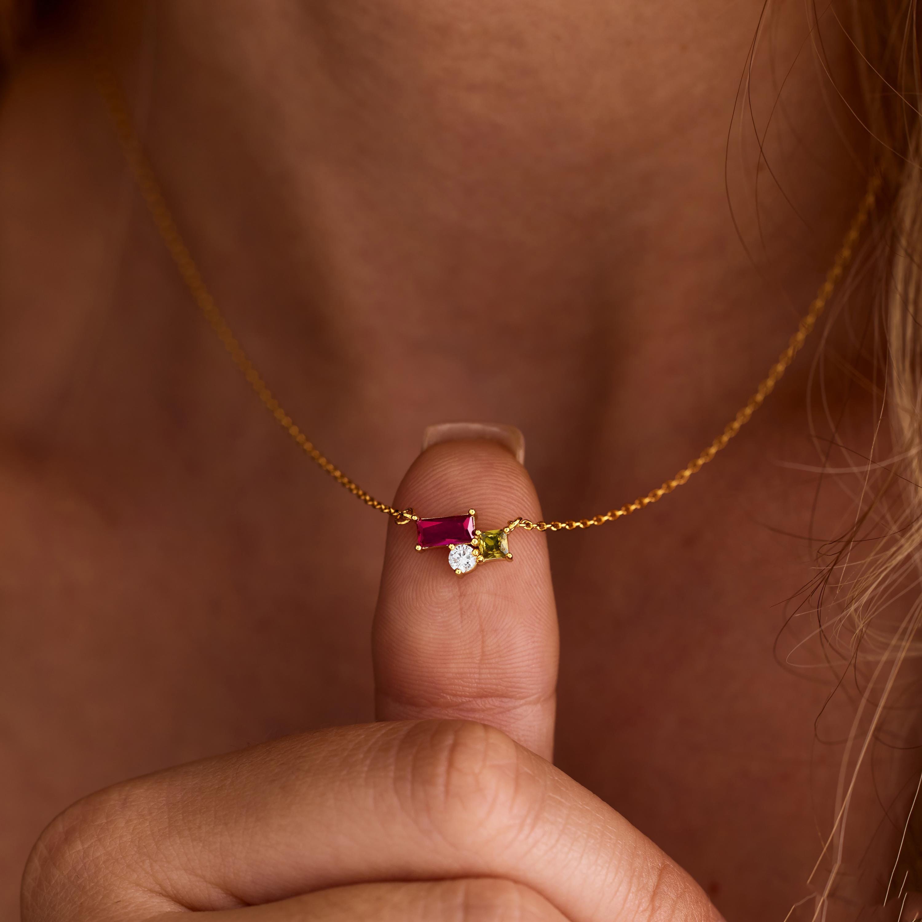 Custom 3 Birthstone Necklace Mother's Day Gift Ideas