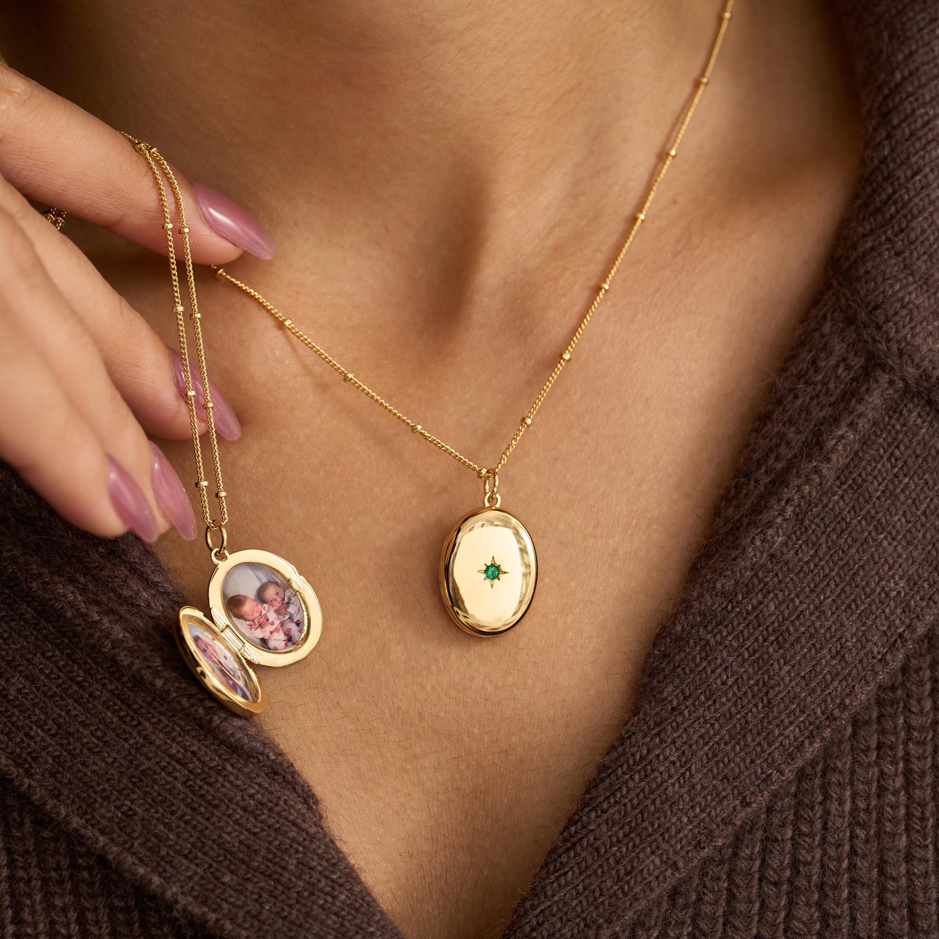 Custom 2 Photos Locket Birthstone Necklace Mother's Day Gift Ideas