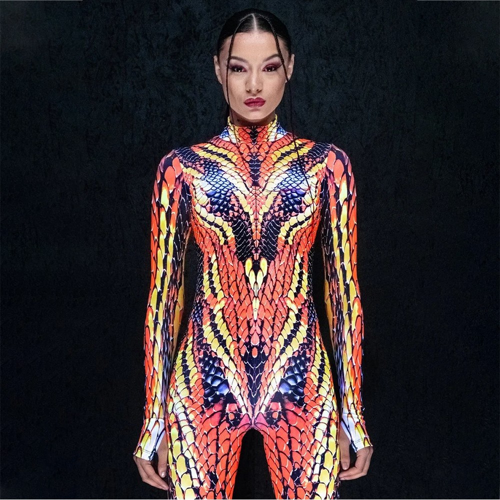 Glow in the Dark Orange Snake Costume Dragon Reptile Bodysuit Perfect Halloween Gift Ideas 