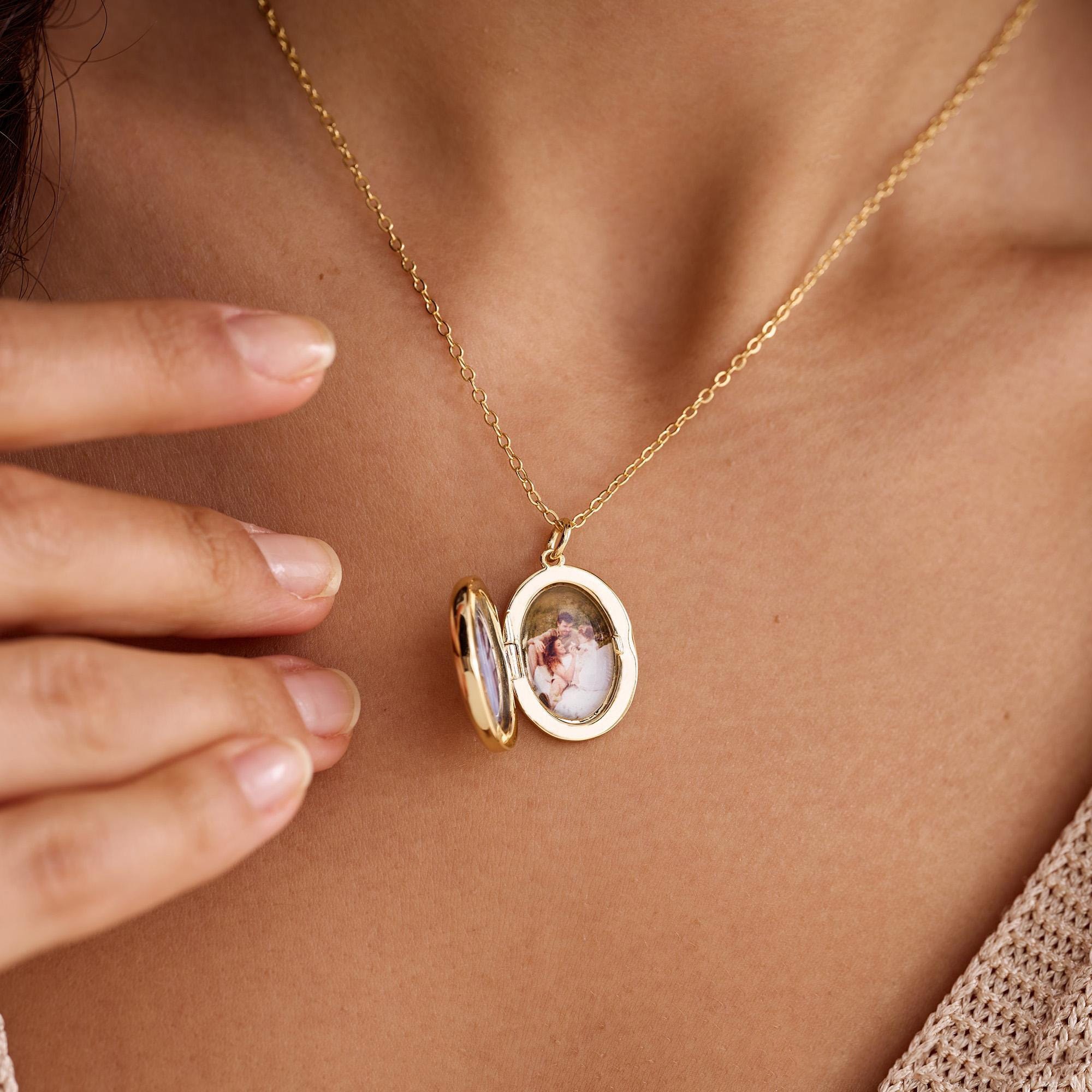 Custom 2 Photos Locket Birthstone Necklace Mother's Day Gift Ideas