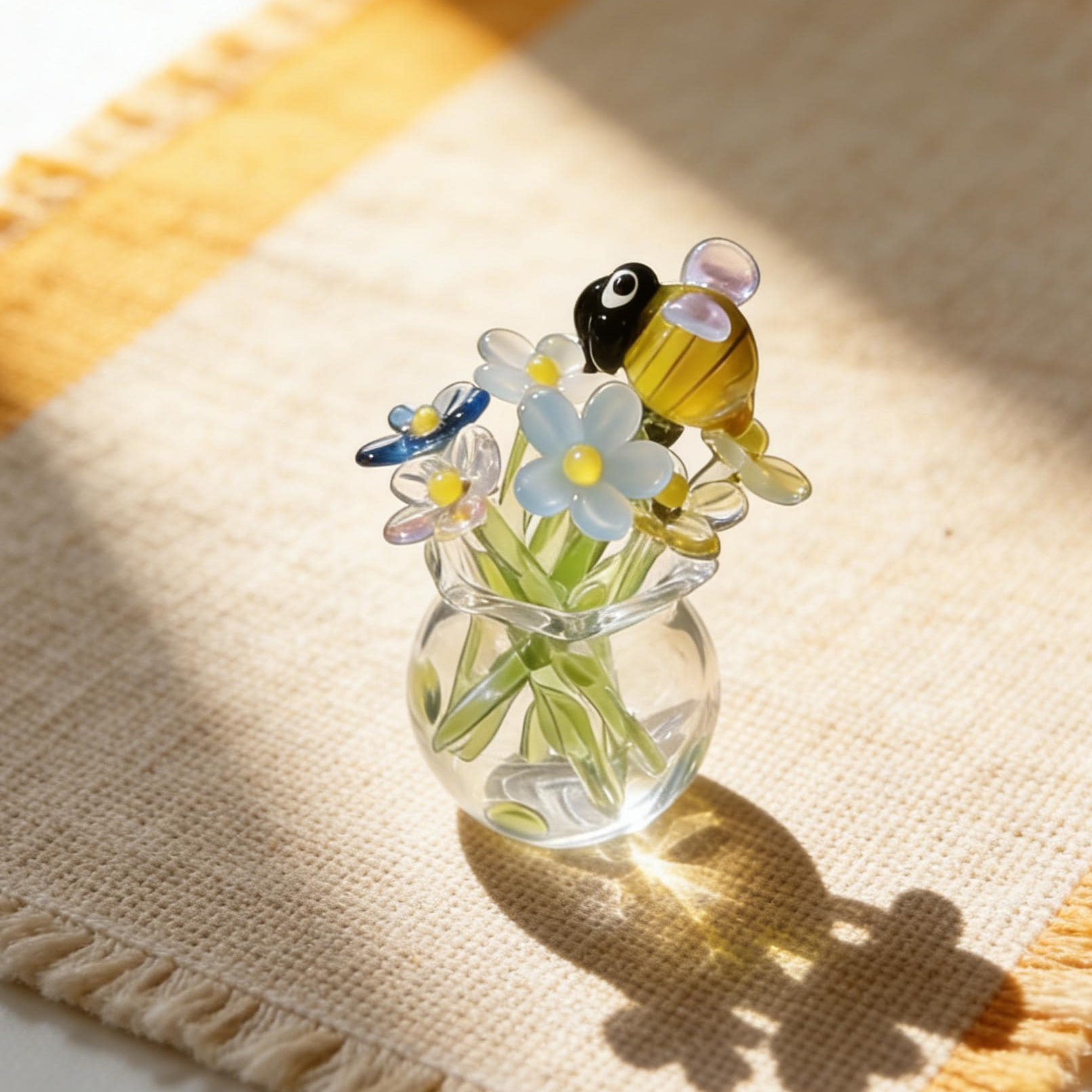 Handmade Mini Glass Flower Bouquet with Bird Timeless Gift for Mom or Friend