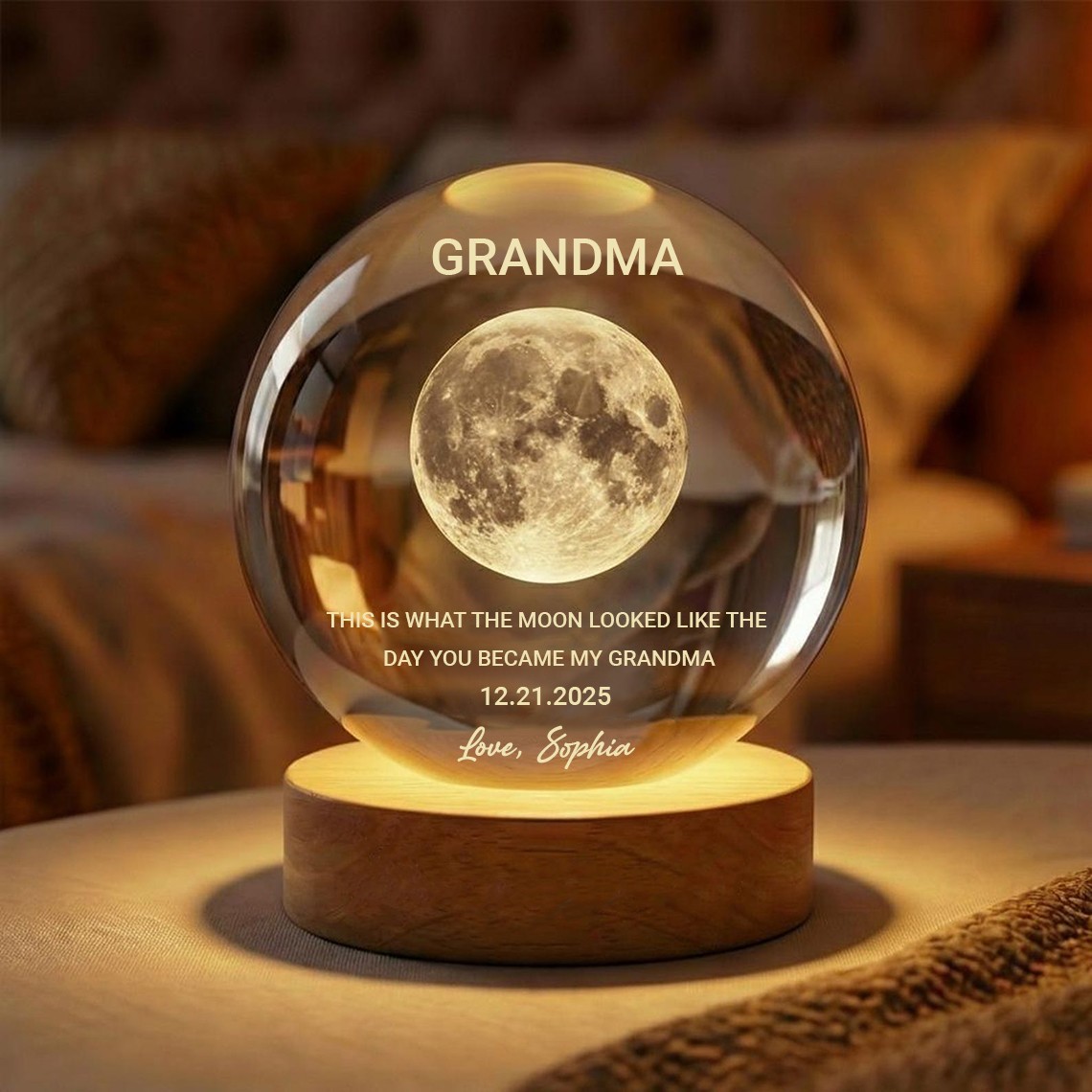 Personalized Grandma Moon Phase Crystal Ball Night Light With Name Keepsake Gift for Mom Grandma