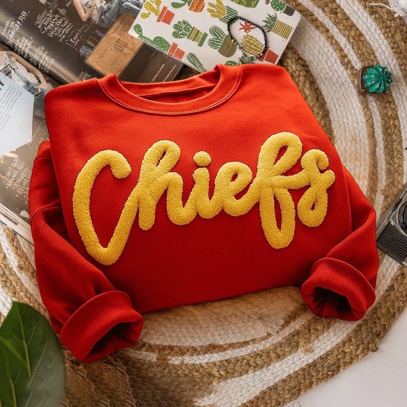 Personalized Chenille Embroidered Team Sport Sweatshirt with Game Day Fuzzy Letter Unique Gift for Game Day