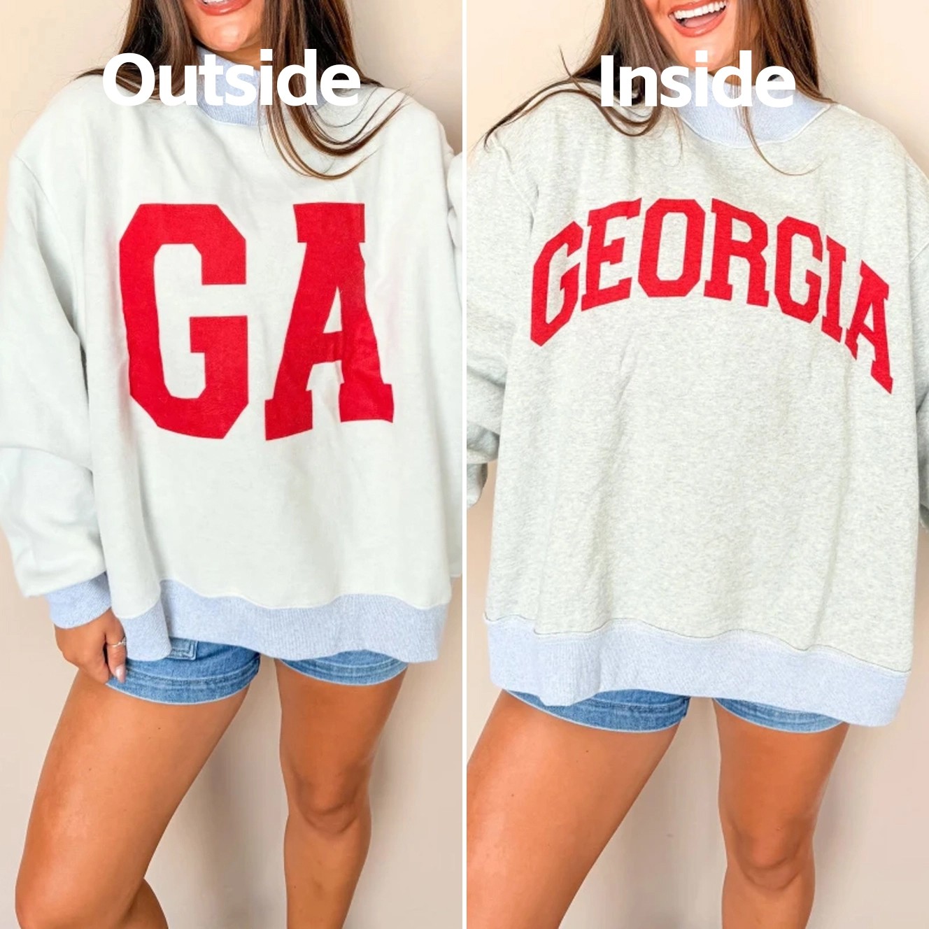 Custom Georgia/GA Reversible Mockneck Sweatshirt with Double Sided Collar Unique Gift for Game Day