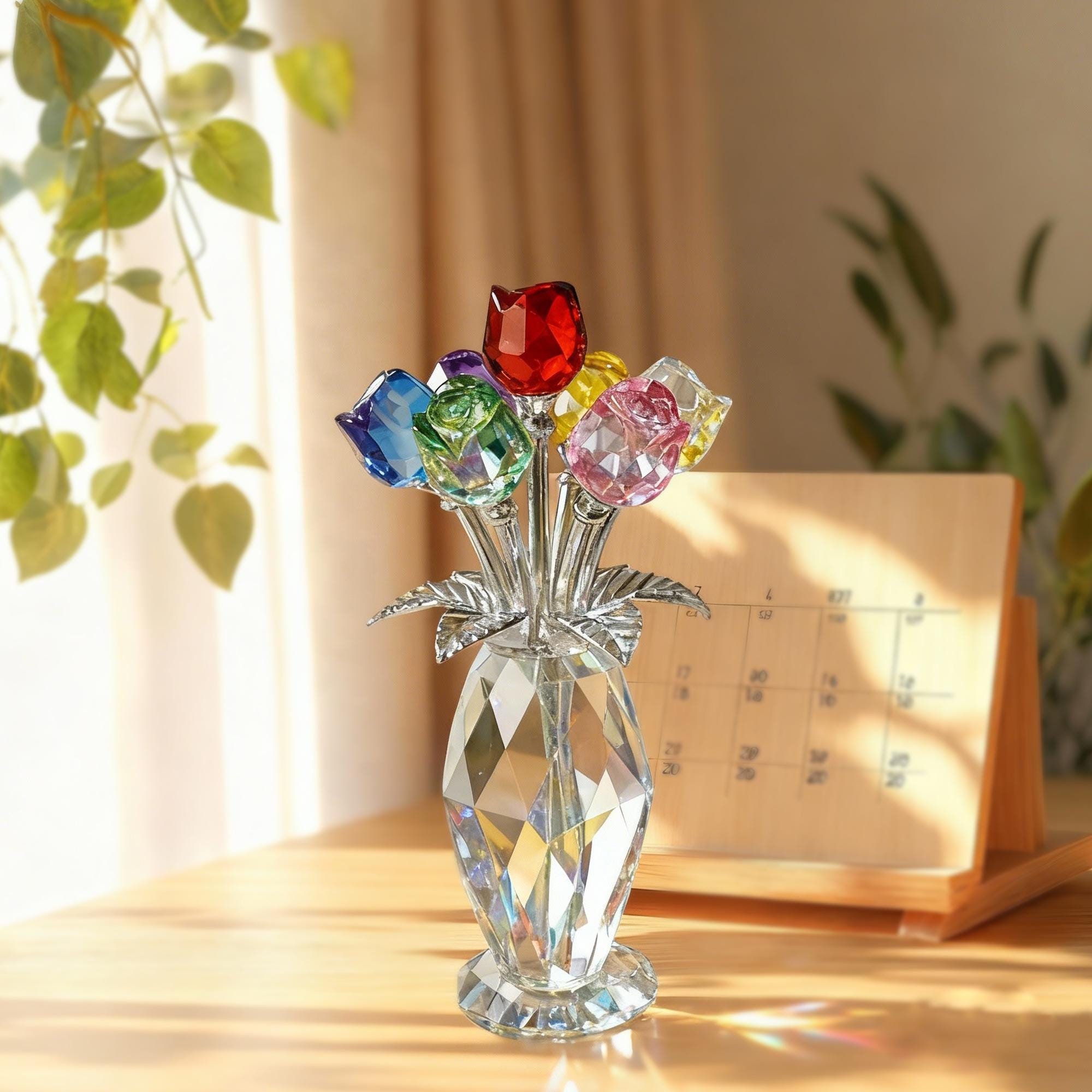 Crystal Glass Rose Bouquet Gift for Mom Grandma Mother's Day Gift Ideas