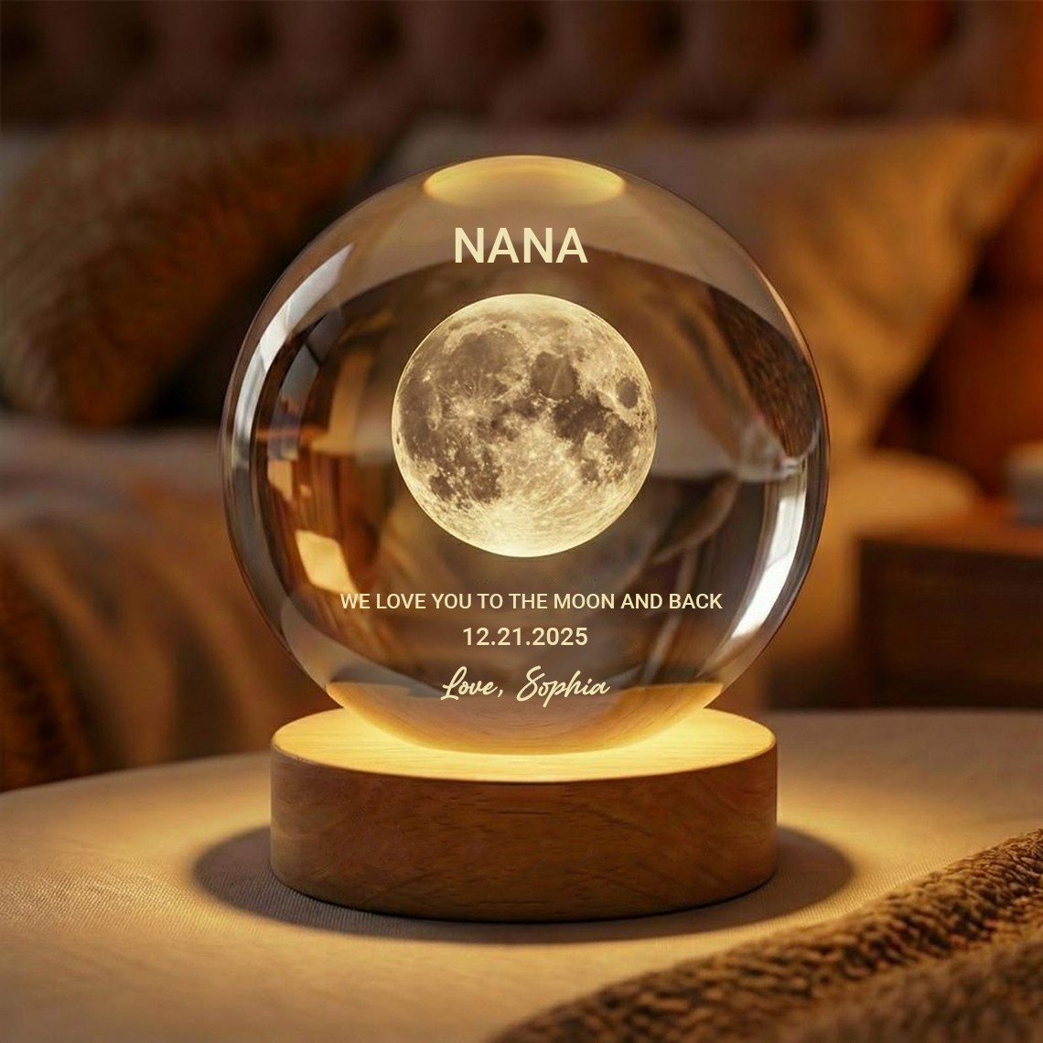 Nana We Love You To The Moon And Back Personalized Moon Phase Crystal Ball Night Light With Name Keepsake Gift for Mom Grandma