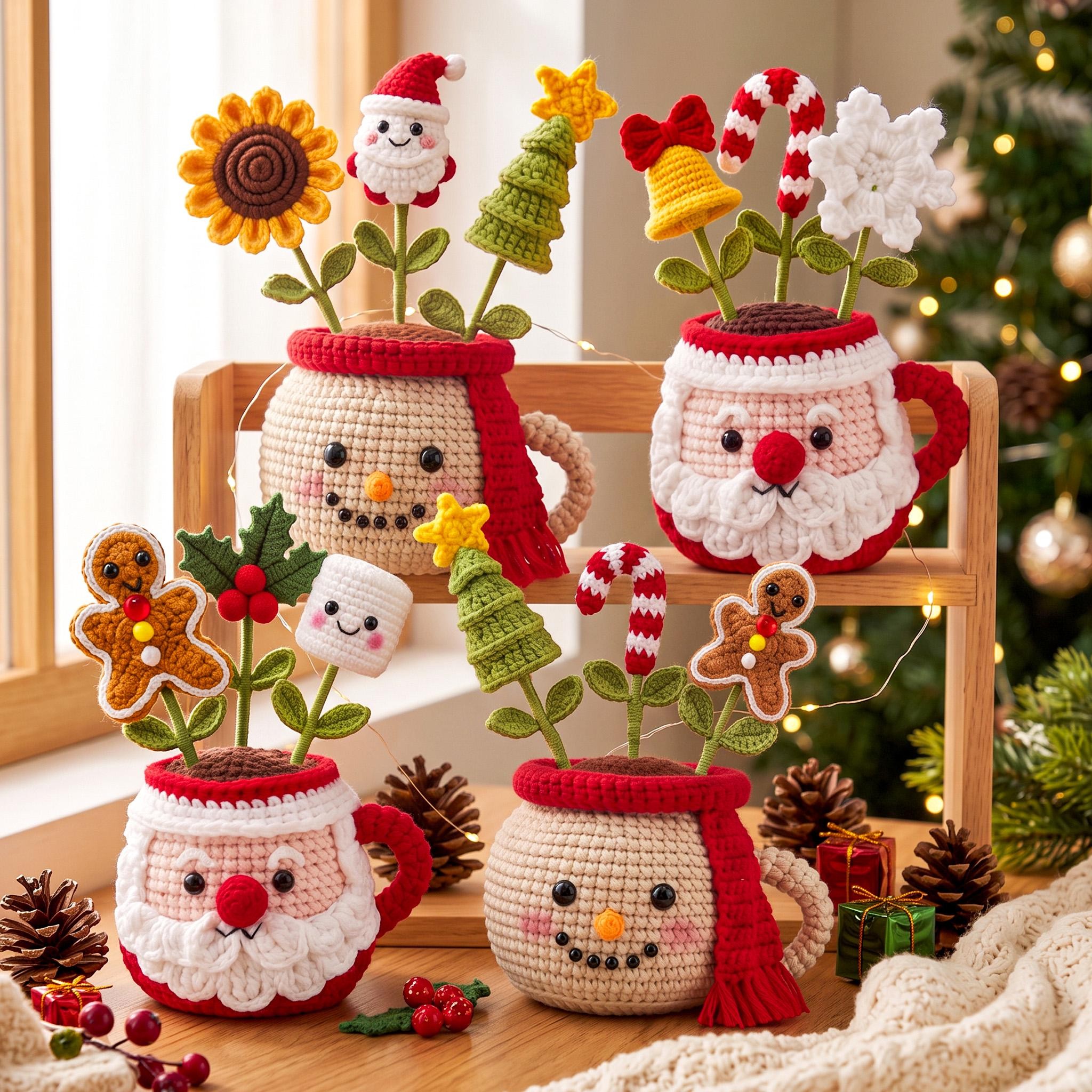 Crochet Christmas Plant Pot Holiday Decor