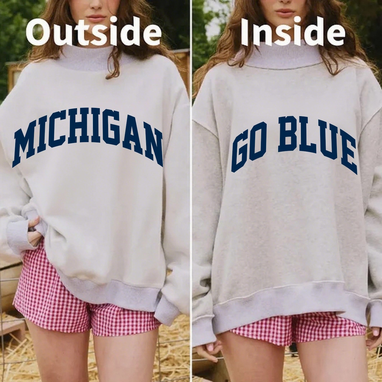 Custom Michigan/GO BLUE Reversible Mockneck Sweatshirt with Double Sided Collar Unique Gift for Game Day