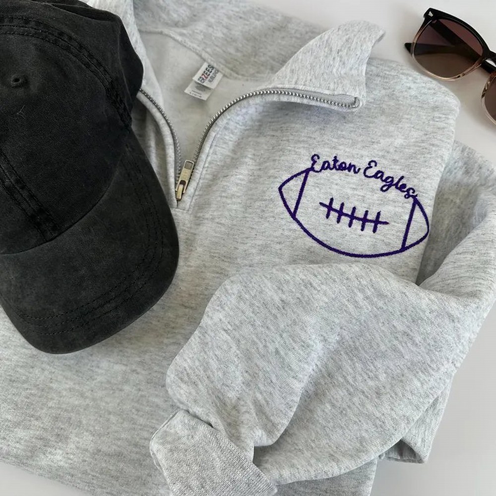 Custom Football Team Embroidred Quarter Zip Sweatshirt Hoodie Unique Gift for Husband Son