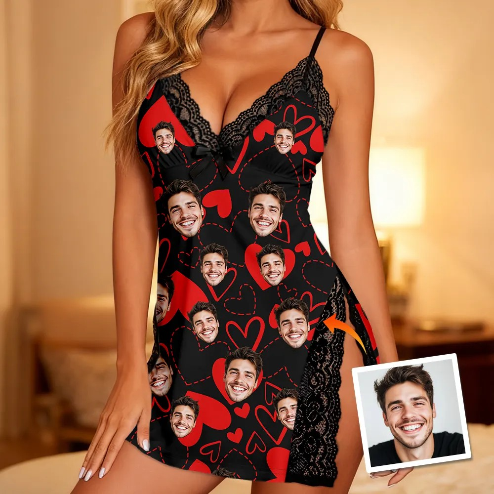 Personalized Lace Nightgown with Your Face Unique Valentine's Day Gift for Her