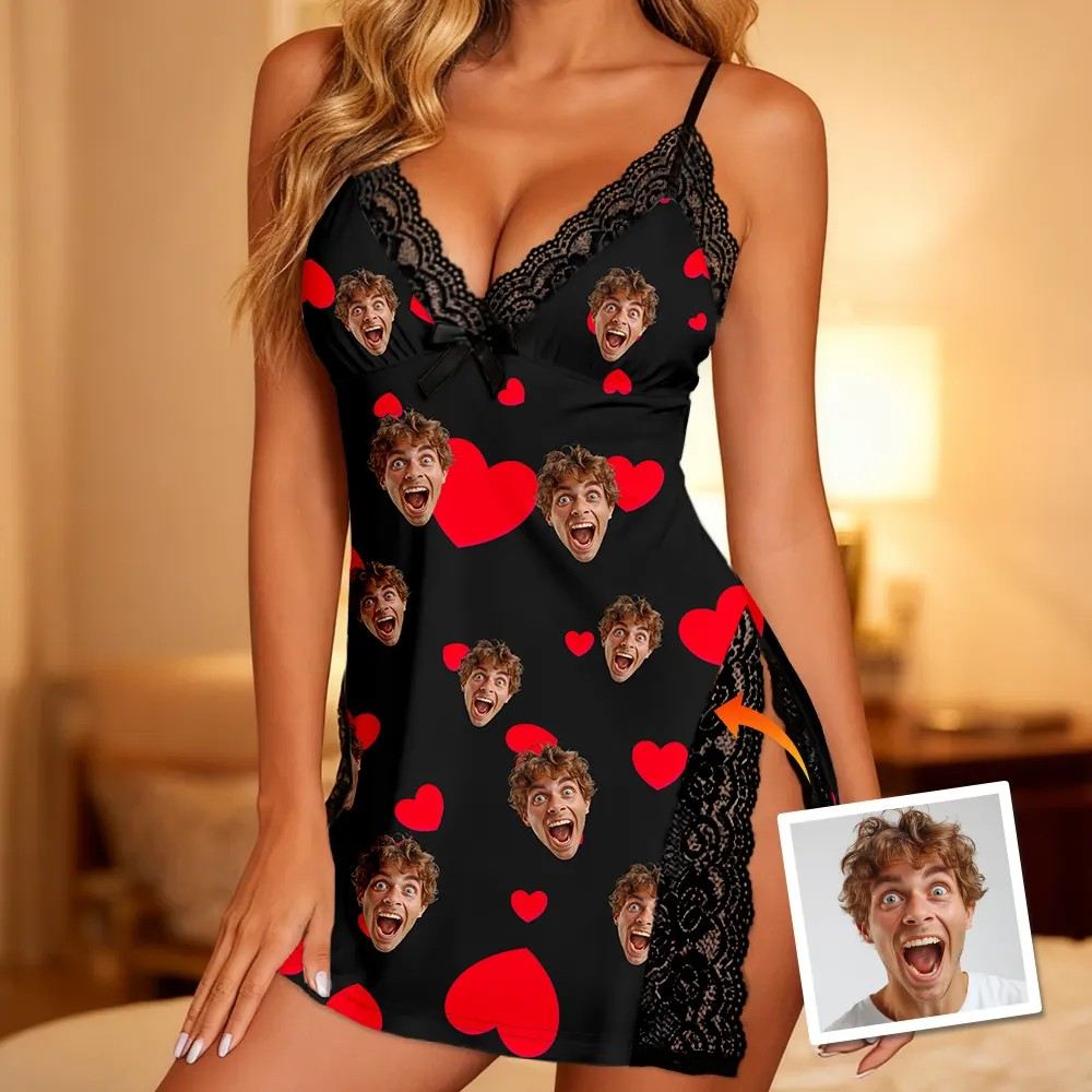 Personalized Lace Nightgown with Your Face Unique Valentine's Day Gift for Her