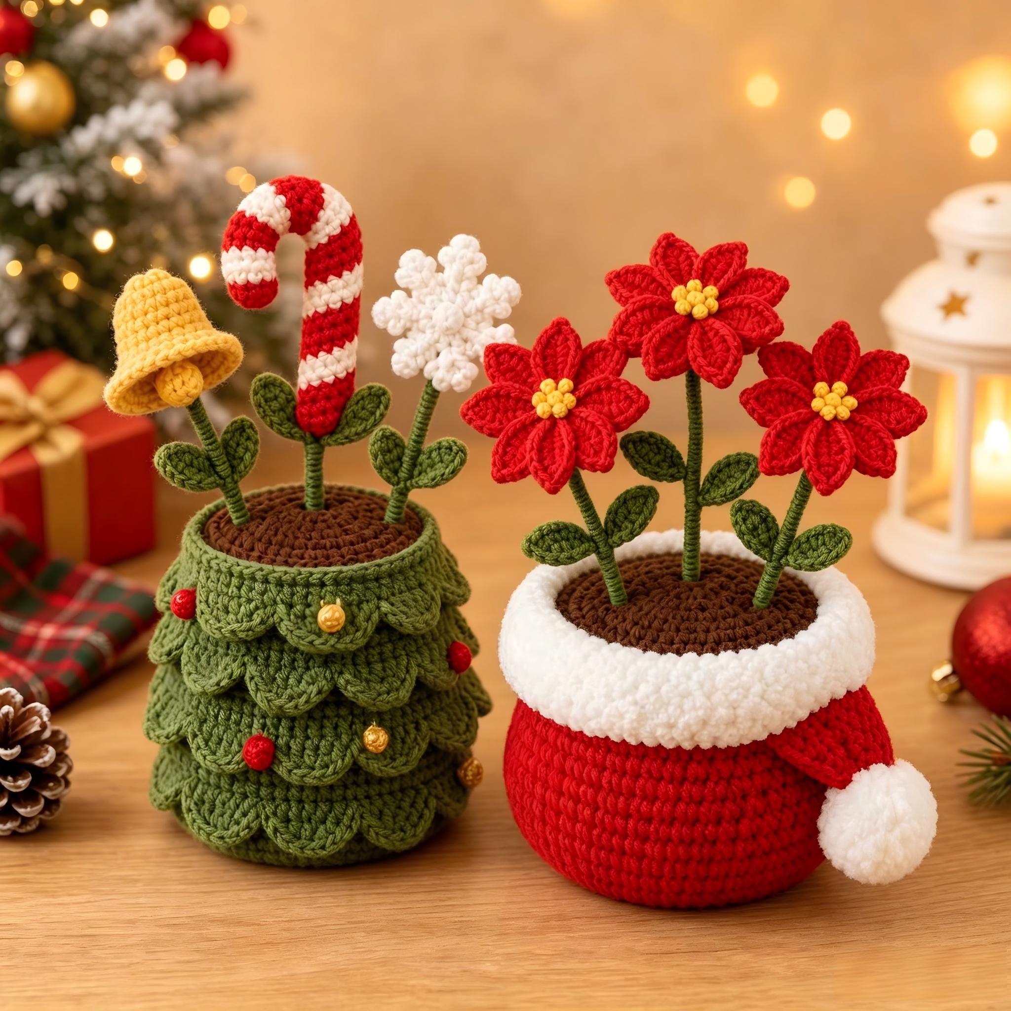 Crochet Christmas Plant Pot Holiday Decor