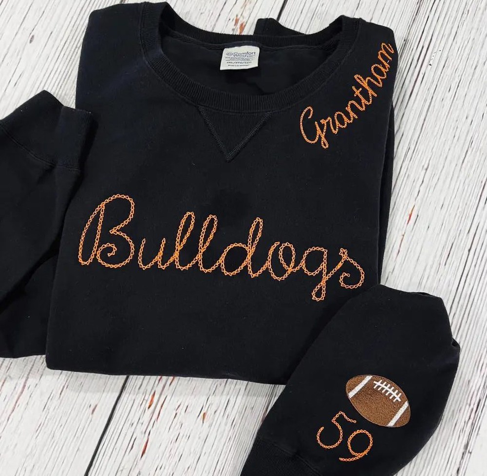 Personalized Football Team Embroidered Sweatshirt Hoodie with Number On Sleeve Perfect Gift for Husband Son
