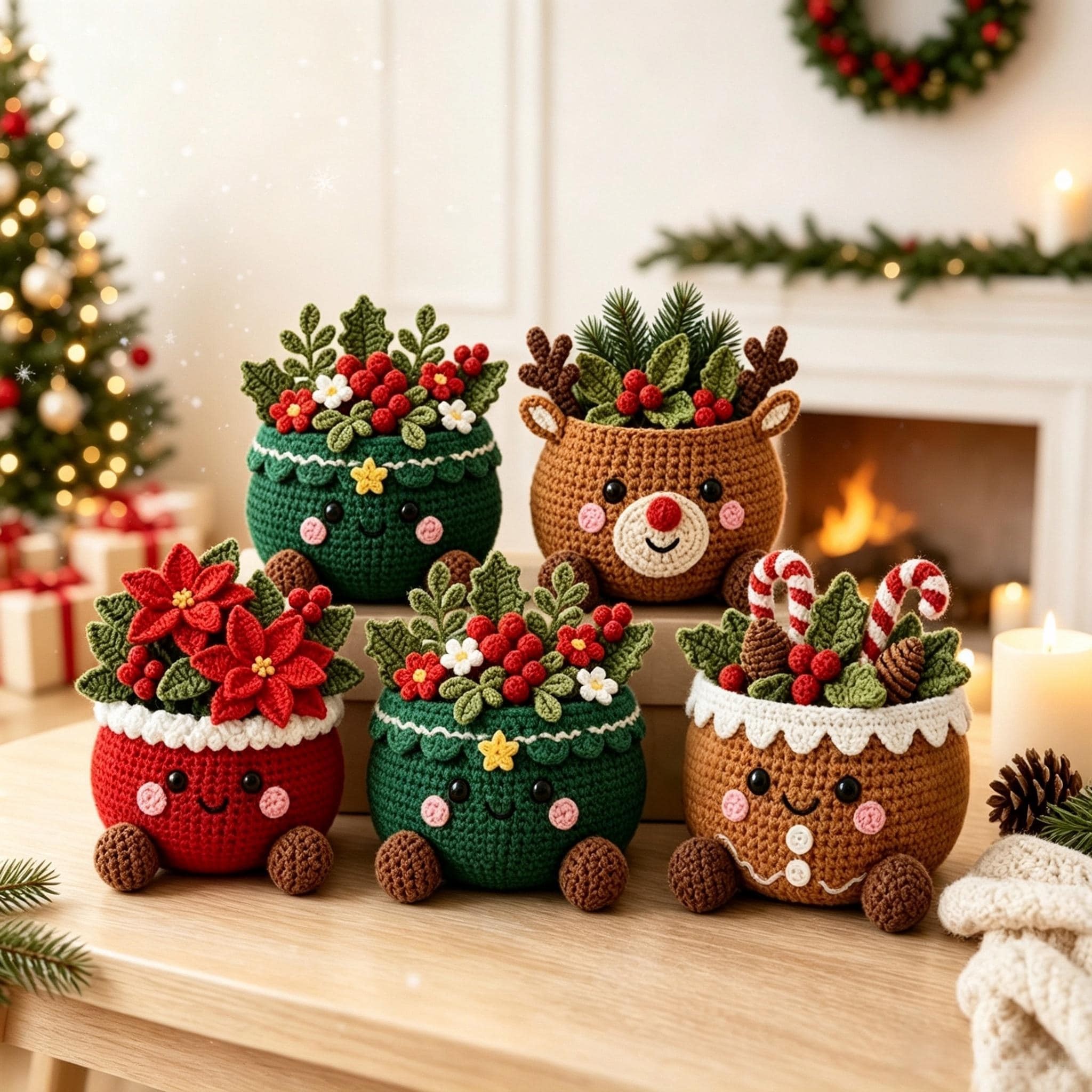 Crochet Christmas Plant Pot Holiday Decor