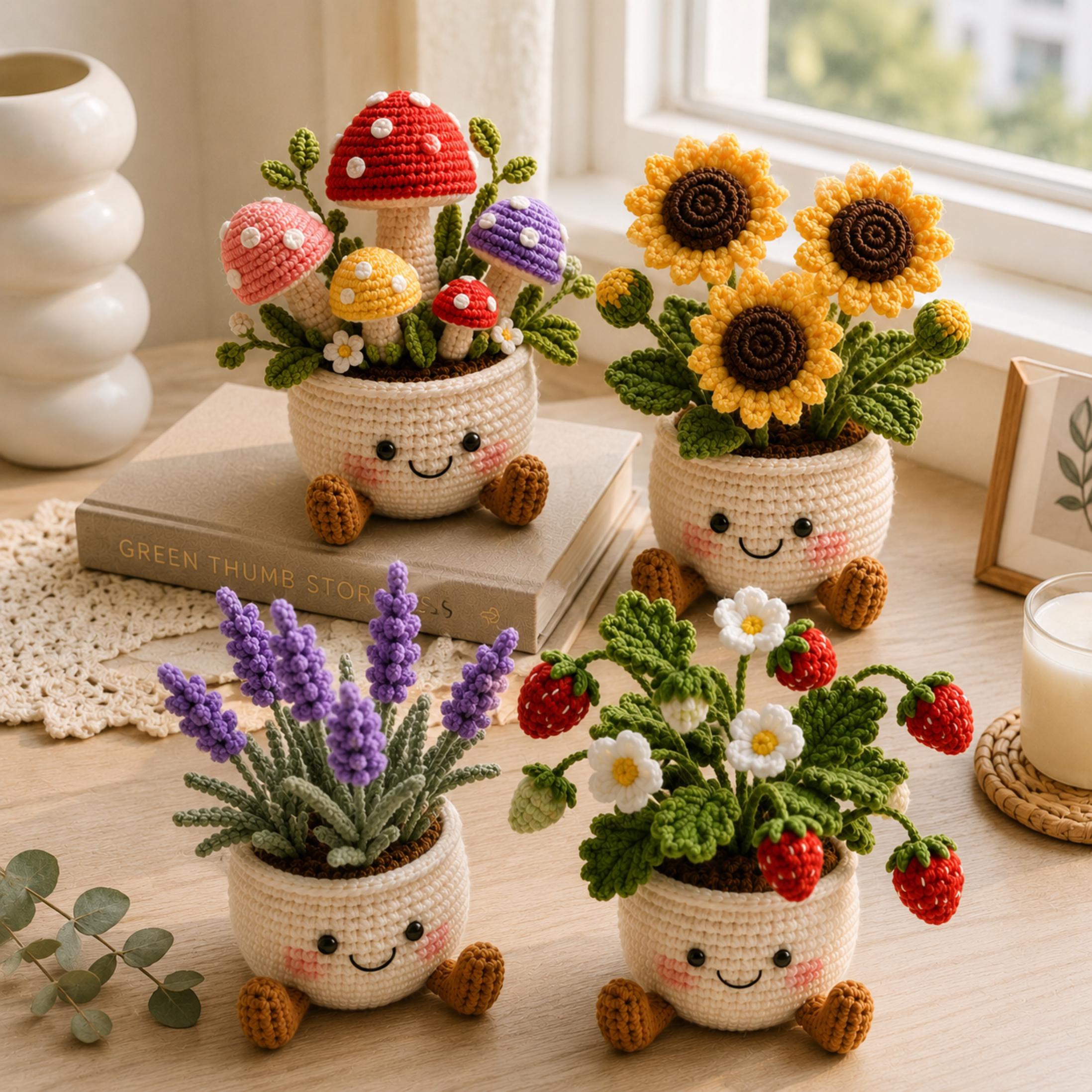Crochet Flower Plant Pot Holiday Decor