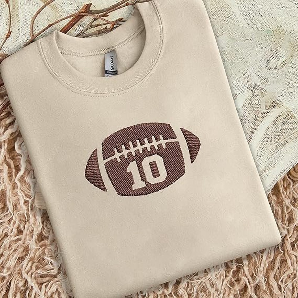 Custom Football Number Embroidered Sweatshirt with Name on Sleeve Hoodie Game Day Gift for Men Women