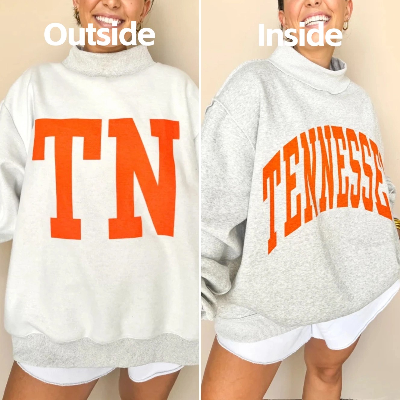 Custom Tennessee/TN Reversible Mockneck Sweatshirt with Double Sided Collar Unique Gift for Game Day