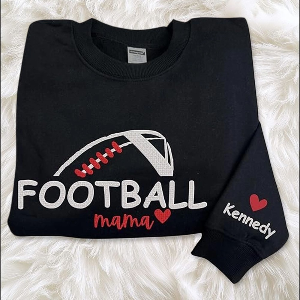 Custom Football Mama Embroidered Sweatshirt Hoodie with Names On Sleeve for Mom Grandma Game Day Gift Ideas