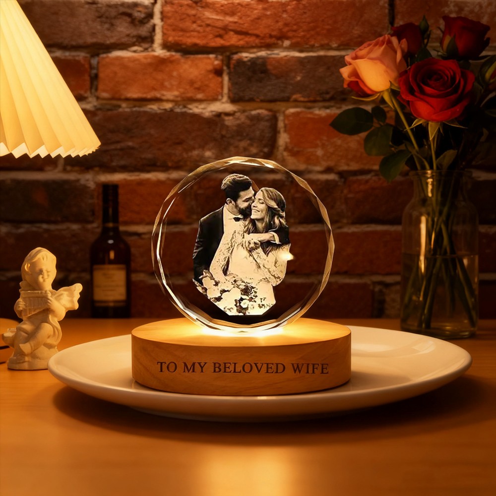 Personalized 3D Crystal Photo Portrait Night Light with Base for Couples Anniversary Gift Christmas Gifts