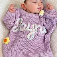 Personalized Hand-Embroidered Baby Sweater with Baby Name for Mom Newborn Baby Shower Gift 