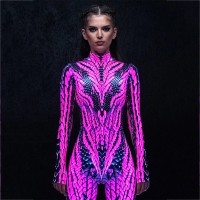 Glow in the Dark Pink Snake Costume Dragon Reptile Bodysuit Unique Gifts for Women Halloween Gift