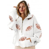 Personalized Football Sequin Hoodie Sparkly Zip Up Sweatshirt with Pocket Unique Gift for Game Day