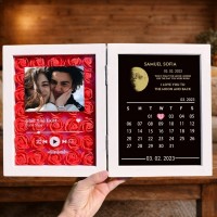 Custom Flowers Frame with Real Moon Phase for Anniversary Valentine's Day