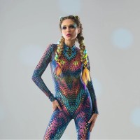 PARTY MAMBA Costume Catsuit with Tattoo Back Detail Perfect Halloween Gift Idea for Women