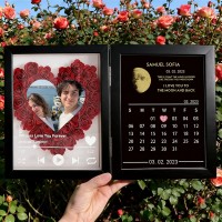 Custom Flowers Frame with Real Moon Phase for Anniversary Valentine's Day