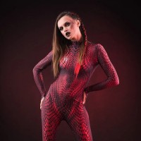 RED MAMBA Costume Catsuit with Tattoo Back Detail Perfect Halloween Gift Idea for Women