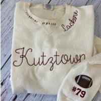 Personalized Football Team Embroidered Sweatshirt Hoodie with Number On Sleeve Game Day Gift