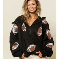Custom Football Sequin Hoodie Sparkly Zip Up Sweatshirt with Pocket Unique Gift for Game Day