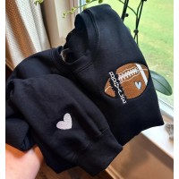 Personalized Football Name Embroidered Sweatshirt Hoodie with Number On Sleeve Unique Gift for Husband Son