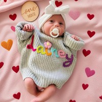 Custom Hand-Embroidered Sweater with Baby Name Personalized Knit Newborn Outfit for Mom Baby Shower Gift Ideas