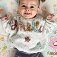 Custom Hand-Embroidered Sweater with Baby Name Personalized Knit Newborn Outfit Unique Baby Shower Gift