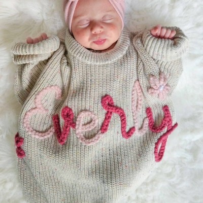 Personalized Hand-Embroidered Baby Sweater with Baby Name Unique Newborn Gift